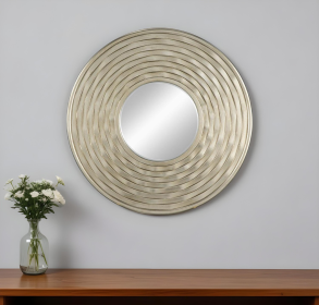 31" Silver Round Dimensional Thick Frame Accent Mirror
