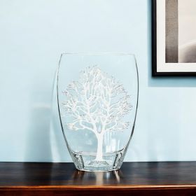 ta12" Clear And White Tree Of Life Oval Lead Free Crystal Table Vase