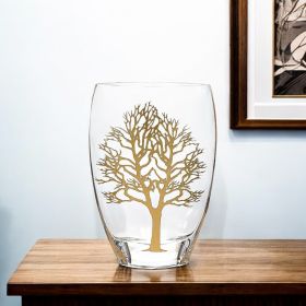 12" Clear And Gold Tree Of Life Oval Lead Free Crystal Table Vase