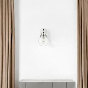 One Light Silver Wall Sconce with Round Glass Shade
