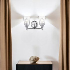 Two Light Silver Glass Shade Wall Sconce