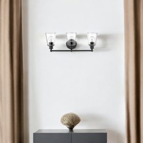 Three Light Matte Black Glass Shade Wall Sconce