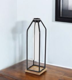 12" Black Clear And Natural Metal Glass And Wood Posy Test Tube Table Vase