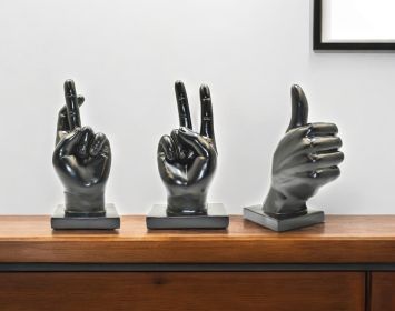 Set of Three Black Resin Hand Tabletop Sculpture