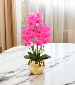 26" Pink Orchid Artificial Plant in a Hammered Gold Round Vase