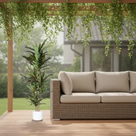 7" Green Artificial Dracaena In Cylindrical Black Cement Pot