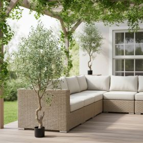 87" Green Artificial Olive Tree In Cylindrical Black Cement Pot