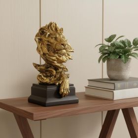 13" Antiqued Gold Resin Lion Hand Painted Tabletop Sculpture