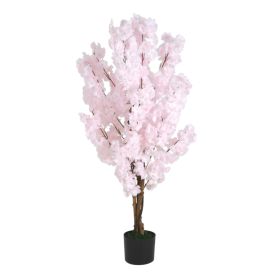 30" Green Artificial Cherry Blossom In Cylindrical Black Pot