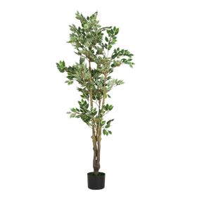 31" Green Artificial Ficus In Cylindrical Black Pot