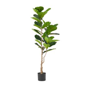 24" Green Artificial Fiddle Leaf In Cylindrical Black Pot