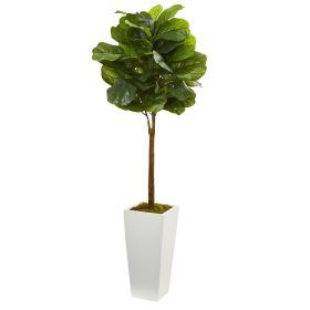 Fiddle Leaf Tree in White Tower Planter
