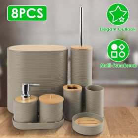 Bathroom Accessories Set of 8Pcs Bathroom Holder Set with Soap Dispenser Toothbrush Holder Cup Soap Dish Toilet Cleaning Brush Trash Can Qtip Hol (Color: Coffee)