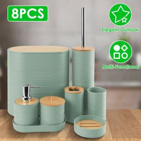 Bathroom Accessories Set of 8Pcs Bathroom Holder Set with Soap Dispenser Toothbrush Holder Cup Soap Dish Toilet Cleaning Brush Trash Can Qtip Hol (Color: Green)