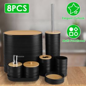 Bathroom Accessories Set of 8Pcs Bathroom Holder Set with Soap Dispenser Toothbrush Holder Cup Soap Dish Toilet Cleaning Brush Trash Can Qtip Hol (Color: Black)