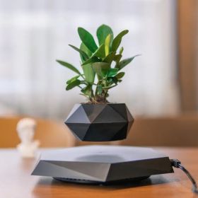Levitating plant pots small plant levitating pots Home and office levitation decoration Magnetic Levitation Flower Pot Unique Gift for Christmas (Color: Black)