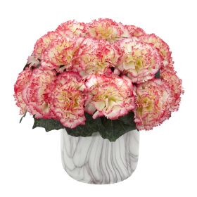 Carnation Artificial Arrangement in Marble Finished Vase (size: 10")